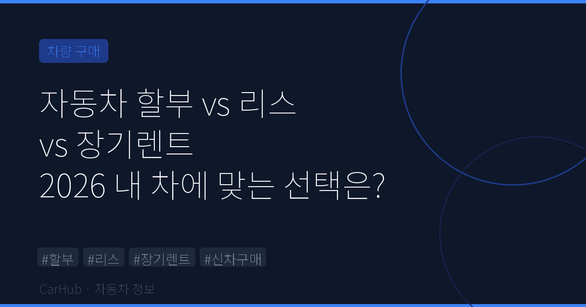 자동차 할부 vs 리스 vs 장기렌트 – 2026 내 차에 맞는 선택은?